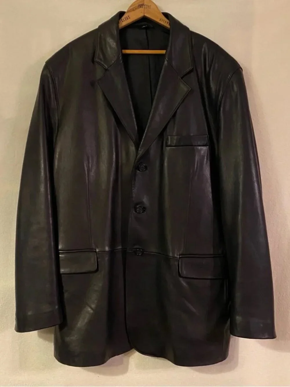 Vintage Y2K Ralph Ralph Lauren black lambs leather 44R suit jacket blazer